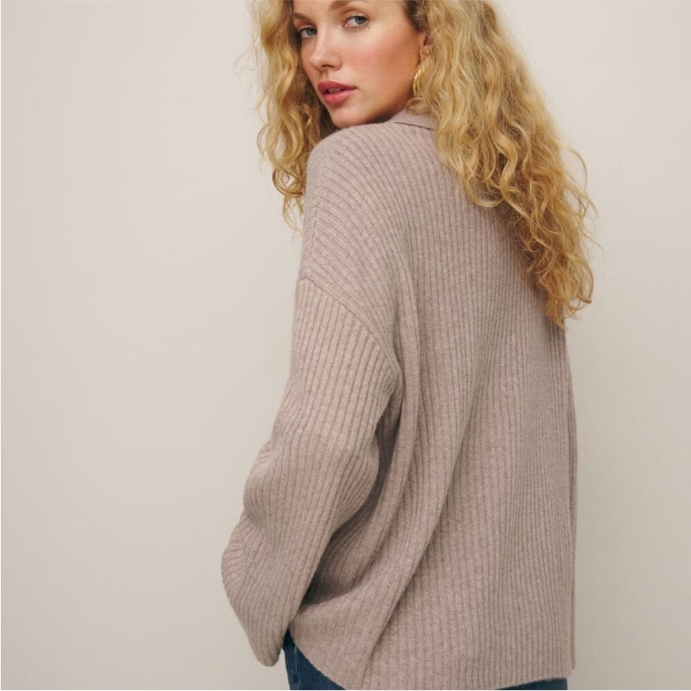 Reformation Fantino Cashmere Collared Cardigan, Oatmeal, S - Picture 4 of 9